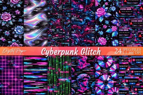 Download Y2K Cyberpunk Glitch Digital Paper - Digital paper Collection