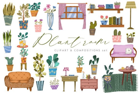 Download Houseplants Interior Decor Clipart Set - Interior decor Collection