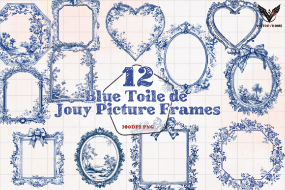 Download Blue Toile De Jouy Picture Frames PNG - Picture frames Collection
