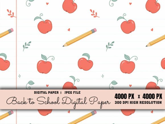 Download Cute Apple Back to School Digital Paper - Digital paper Collection