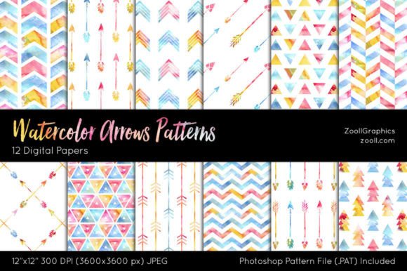 Download Watercolor Arrows Digital Papers - Digital paper Collection