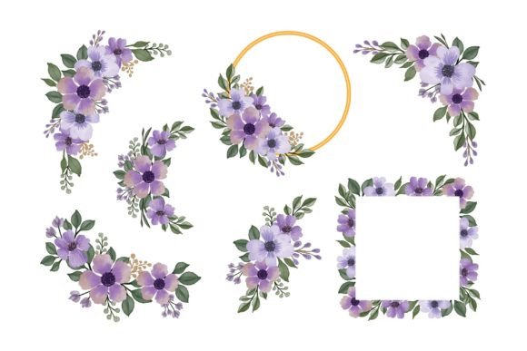 Download Set of Purple Watercolor Floral Frame - Watercolor floral frame Collection