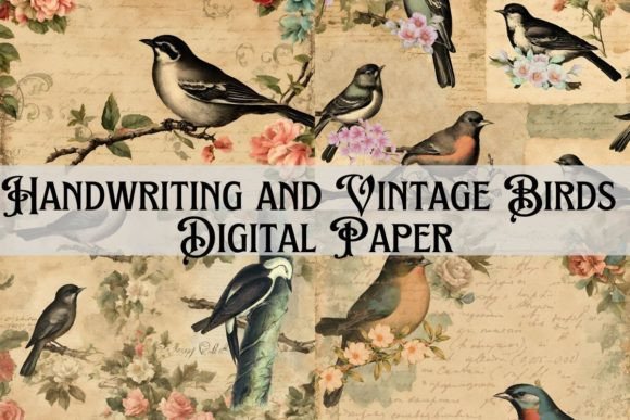 Download Handwriting and Birds Digital Paper - Digital paper Collection