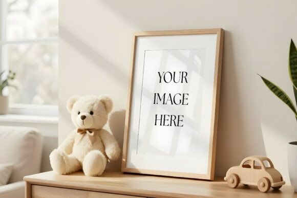 Download Nursery Frame Mockup with Teddy Bear - Mockup Collection