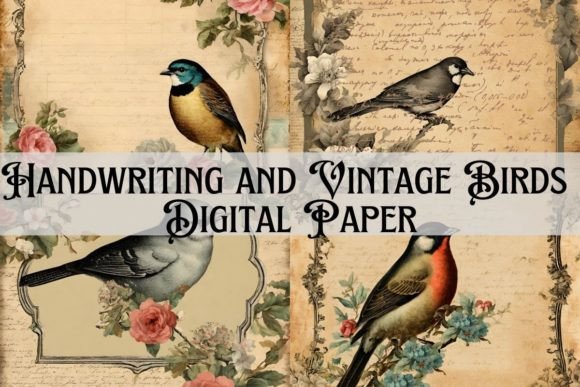 Download Handwriting and Birds Digital Paper - Digital paper Collection