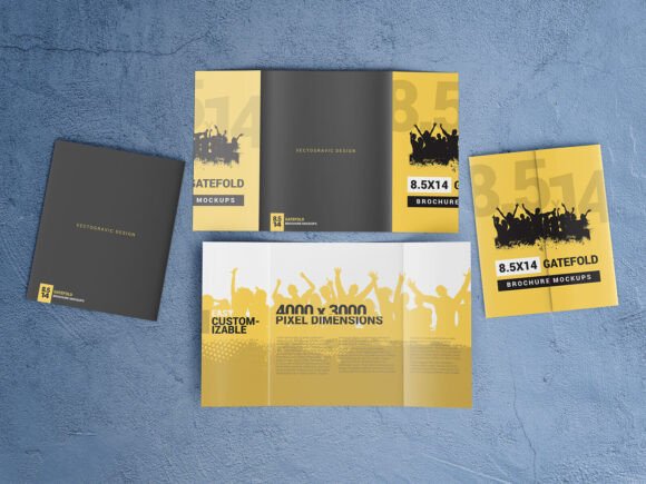 Download 8.5×14 Gatefold Brochure Mockups - Mockup Collection