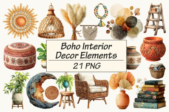 Download Boho Interior Decor Elements Clipart - Interior decor Collection