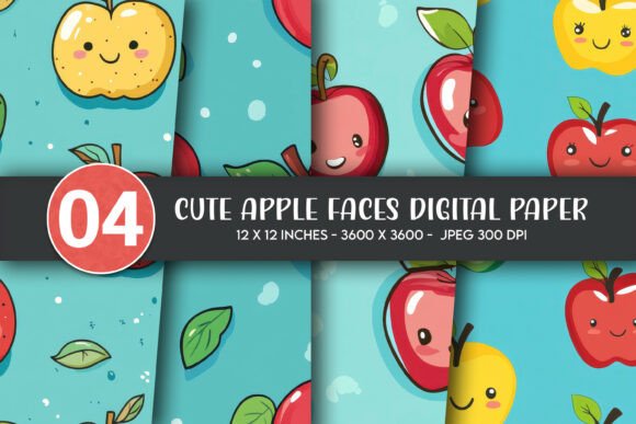 Download Cute Apple Faces Digital Paper - Digital paper Collection