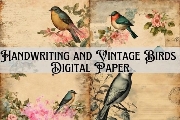 Download Handwriting and Birds Digital Paper - Digital paper Collection