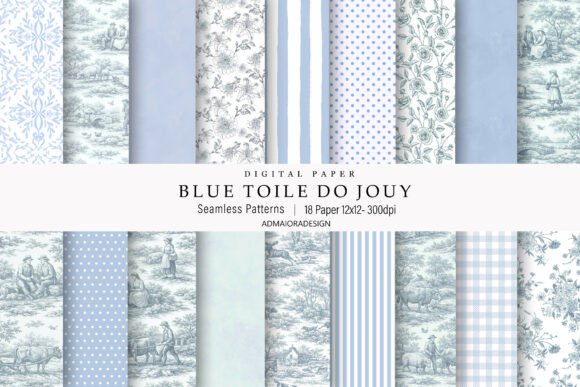 Download Toile De Jouy Digital Paper Blue - Digital paper Collection