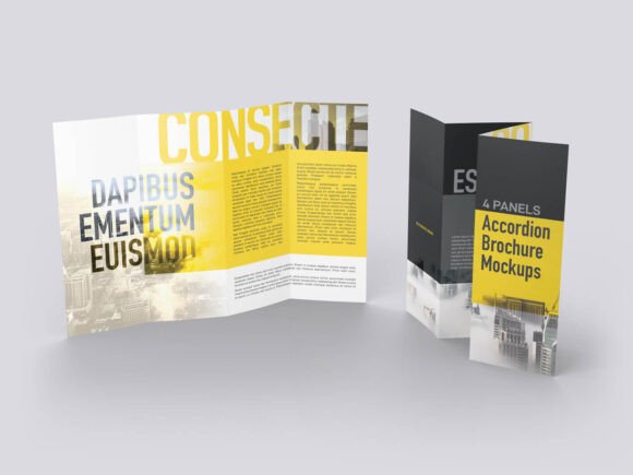 Download Four Panels Accordion Brochure Mockups - Mockup Collection