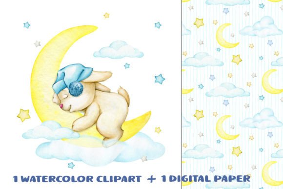 Download Sleeping Bunny Digital Paper Moon Sublim - Digital paper Collection