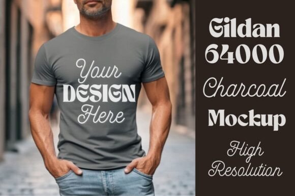 Download Gildan 64000 Charcoal Men Mockup 20 - Premium Resources