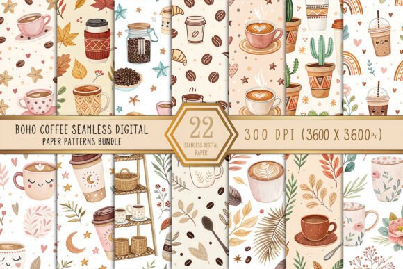 Download Boho Coffee Seamless Digital Paper Bundl - Digital paper Collection