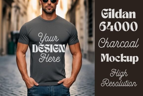 Download Gildan 64000 Charcoal Men Mockup 19 - Premium Resources